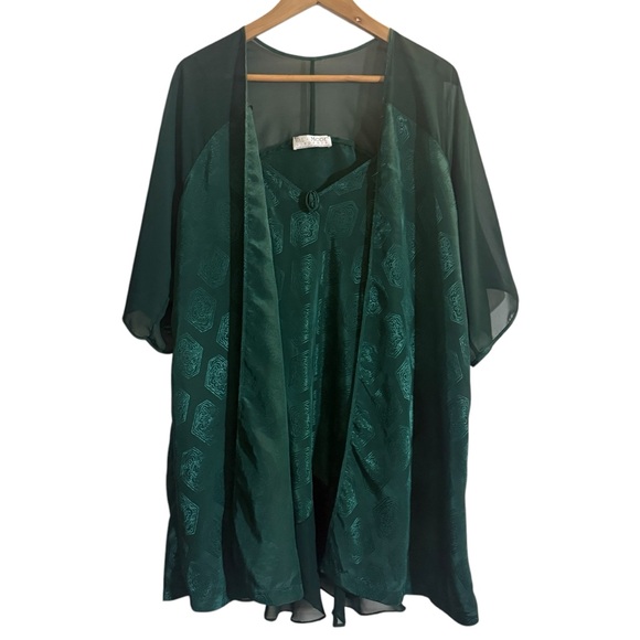 Vintage Val Mode Lingerie Kelly Green Floral Lace Robe Dress Set Womens Size S - Picture 2 of 15